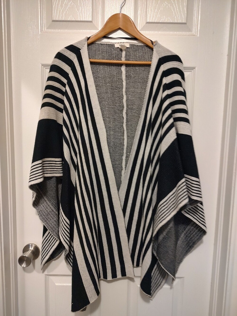 Mudd Black & White Striped Open-Front Poncho